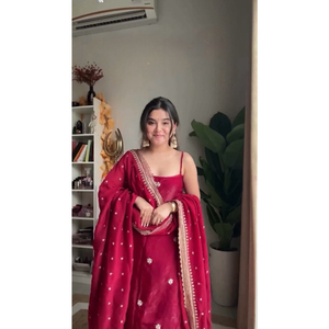 ชุดเดรส Jimi Choo kurti plazo dupatta ชุดงานปักลายลำดับด้ายแขนพิเศษและเอวยางยืด - Product Image 1