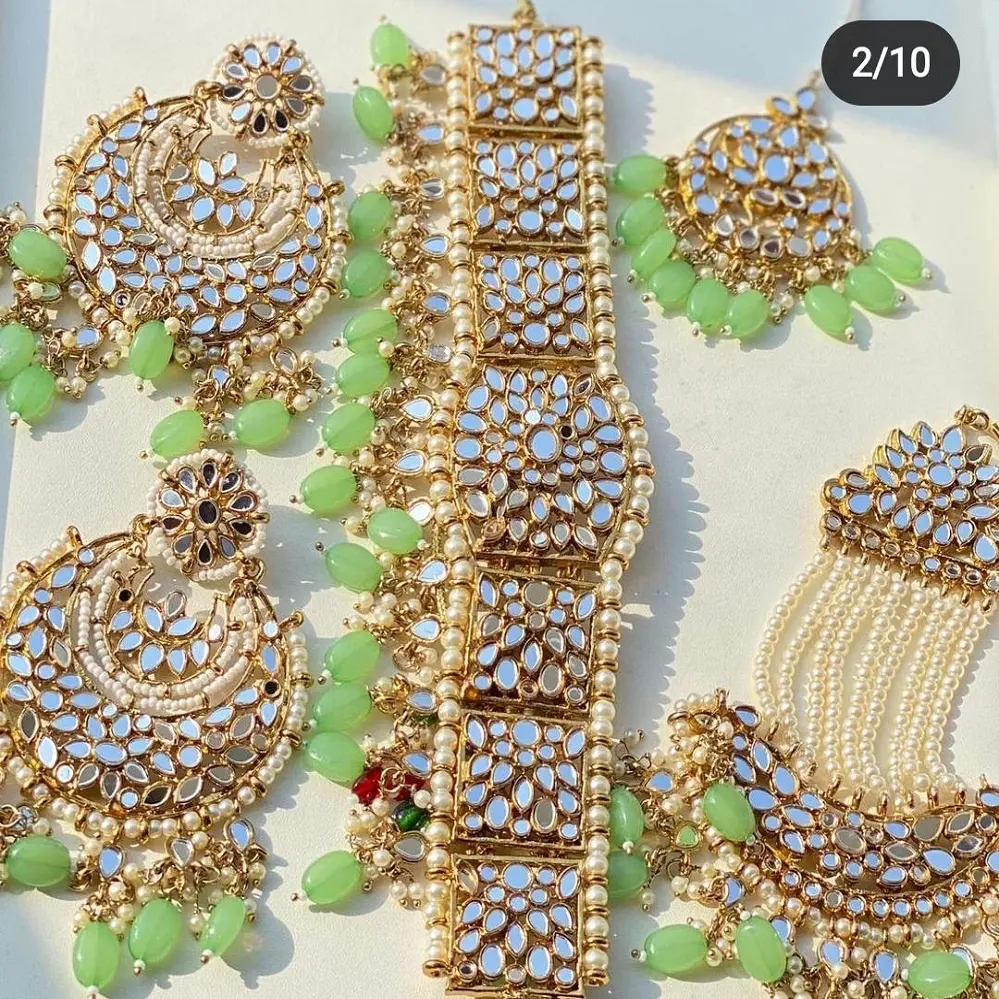 mirror Jewelry Necklace With Earrings, Maangtikka And side tikka very amazing combo set by meetali creation