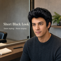 Perruque Courte Noire pour Homme, Coiffure Texturée Volumineuse, Postiche Court pour Hommes, Coiffure de Salon, Vente en Gros, Fournisseur OEM ODM, Perruque Elvis