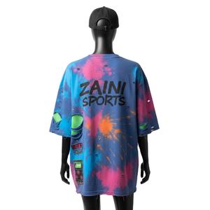 T-shirt oversize pour femme, coton premium 220 GSM, toucher jersey, design à empiècements multicolores, logo imprimé à l'écran, t-shirt en coton pour femme - Product Image 2