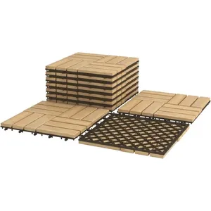 Acacia Wood Interlocking Patio Deck Tiles Traditional Design Smooth Finish Tools-Free Assembly for <b>Outdoor</b> <b>Flooring</b> Basements - Product Image 1