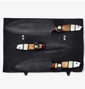 Juego de cocina de cuchillo de Chef de 3 piezas de acero de Damasco forjado a mano personalizado con mango de madera y hueso de camello y bolsa de cuero - Product Image 5