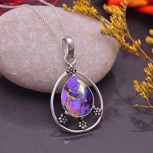 Violet Turquoise Gemstone Gros Pendentif 925 Sterling Silver Fine Jewelry Pendentif Avec 925 Timbre Argent Pendentif Bijoux - Product Image 2