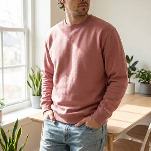 Sweat-shirt à col rond en coton 100% de haute qualité, 370 grammes, uni, teint, minimaliste, rose poussiéreux, épaules tombantes - Product Image 6