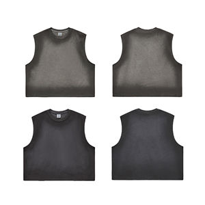 250GSM 100% algodón transpirable de punto estilo Hip Hop sin mangas camiseta sin mangas para hombres diseño de lavado ácido Vintage - Product Image 2