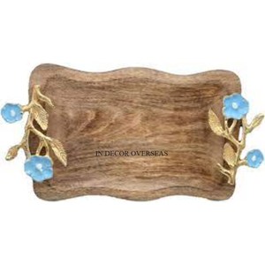 ที่จับลายดอกไม้ชุบทองมีความต้องการมากที่สุดสำหรับรูปทรงโค้งมาตรฐานถาดเสิร์ฟไม้คุณภาพสูง - Product Image 1