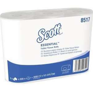 Papel Higiénico Scott Essential de 2 Capas, 100% Reciclado, Blanco, 600 Hojas/Rollo, 6 Rollos/Paquete, Marca Scott - Product Image 1