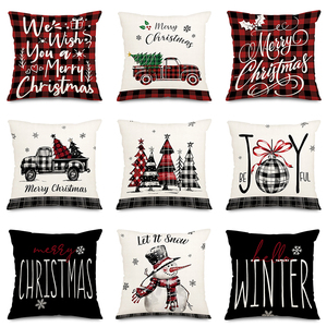 18*18 inç noel siyah ekose keten yastık dekoratif yastık kılıfları yastık oturma odası için - Product Image 1