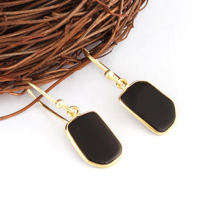 Pendientes de ónix negro con forma de lujo para mujer, aretes hechos a mano, conjunto de bisel chapado en oro de 24k, joyería fina elegante - Product Image 6