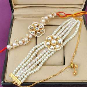 Haute qualité Bhaiya Bhabhi Rakhi Combo indien Kundan perle Rakhi Combo livraison gratuite Rakhi pour frère et soeur Rakshabandhan - Product Image 3