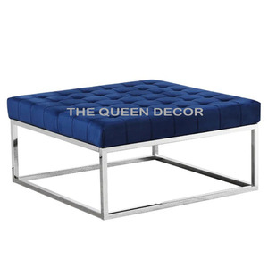 Taburete otomano con marco de hierro acolchado de tela redonda de color negro, mesa central, muebles otomanos, Hotel de cinco estrellas - Product Image 5