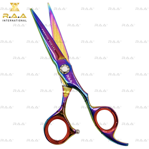 Ciseaux de barbier professionnels R.A.A.INTERNATIONAL modèle RAA-156, acier inoxydable, lames de coupe longue durée en titane arc-en-ciel - Product Image 3