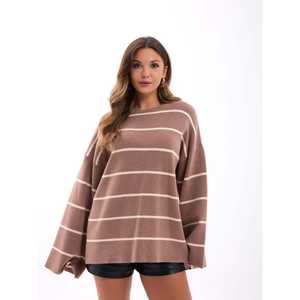 Suéter Holgado de Punto a Rayas Casual de Otoño 42401 - Color Crema Visón - Product Image 2