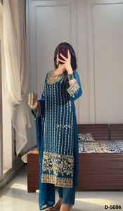 Traje salwar kameez tradicional indio de seda chinon pesada con bordado de lentejuelas, ropa de boda. - Product Image 3