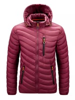 Veste matelassée à capuche bleue pour homme, coupe-vent, décontractée, hiver, rembourrage polyester, fermeture éclair, coupe classique
