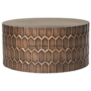 Mesa de centro elegante de diseñador con forma de tambor con acabado antiguo de latón hecho a mano para sala de estar y dormitorio de Hotel suministros decorativos - Product Image 1