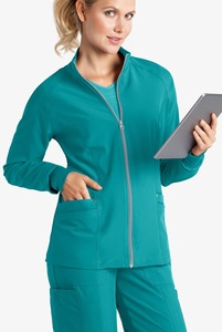 Meilleure qualité femmes fermeture éclair avant échauffement infirmière gommage veste été hôpital gommages à la mode vente chaude gommage échauffement vestes - Product Image 4