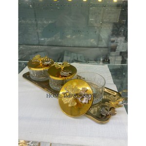 Bouton en métal doré martelé de taille moyenne, outil de cuisine pour la maison avec couvercle, boîte à sucre et conteneurs de gadgets - Product Image 6