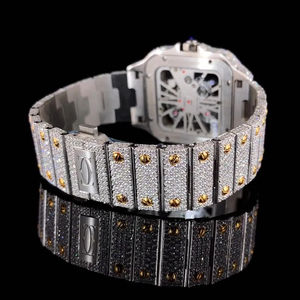 Nouvelle arrivée Montre ronde intelligente à quartz en or jaune pour homme avec diamants en moissanite VVS entièrement sertis Cadran blanc pour mariages et fêtes - Product Image 4