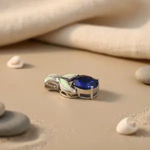 Pendentif en argent 925 avec saphir bleu et opale, plaqué rhodium or rose et breloque pour femme, bijou cadeau avec motif animal - Product Image 1