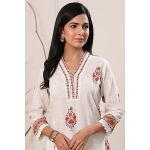 Camisa Kurta de Algodón con Estampado Floral Firdous Kabirah Booti - Product Image 1