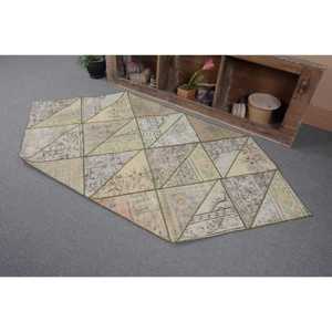 Tapis Vintage Turc Beige Vert Laine avec Motif Abstrait 3.8x7.8ft Rectangle pour Entrée Couloir Tabriz Style Latex Support - Product Image 3