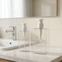Bouteille pompe carrée en plastique PETG, capacité 200 ml 300 ml, pour shampoing, avec bouchon à vis scellé et pulvérisateur, MOQ 50 pièces