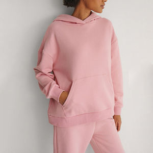 Sudadera con capucha rosa de gran tamaño para mujer, ropa de calle de algodón 100%, pulóver de lana suave con hombros caídos, sudaderas con capucha de calidad Premium para mujer, venta al por mayor - Product Image 1