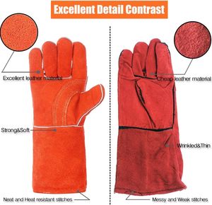 Gants de travail de sécurité résistants à la chaleur de 16 pouces pour les gants de soudage de travail industriels en cuir fendu de vache de soudeur - Product Image 3