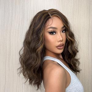 DWY Gaia Left Side Part Mid-Length Dark <b>Brown</b> Curly Glueless Synthetic Lace Front <b>Wig</b> - Product Image 6