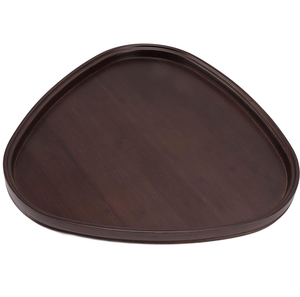 Plateau de service rond en bois d'acacia de ménage de salon avec poignées assiettes de vaisselle design supérieur plateau de service à vendre - Product Image 4