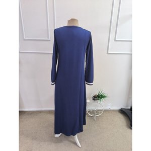 Vestido Largo de Viscosa con Cuello en V y Bolsillos, Manga Larga, Modelo 38551 - Azul Marino - Product Image 6