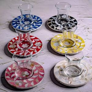 Ensemble de plateaux de service en nacre indienne de haute qualité 6 plateaux de service ronds en gris pour Oman Dubai - Product Image 3