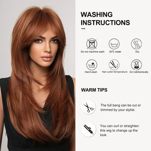 วิกผมบลอนด์แฟชั่นสำหรับผู้หญิงผมต่อทรงตรงยาวรากเข้มทำจากเส้นใยนิ่มสีน้ำตาลทองแดงง่าย - Product Image 6
