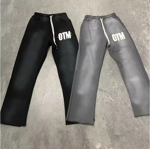 Pantalon de survêtement évasé vintage OEM personnalisé Streetwear Patch de broderie en éponge française en coton lavé à l'acide pantalon de survêtement évasé pour hommes - Product Image 2