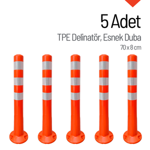 Ensemble de 5 délimiteurs orange pour portes de garage avec bandes microprismatiques, résistant à l'eau, TPE 70x8 cm - Product Image 1