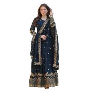 Robe de soirée ethnique indienne pakistanaise pour femmes en gros, robe longue, dupatta, appliques, broderie, tailles personnalisées disponibles - Product Image 1