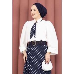 Conjunto de Verano para Mujer en Azul Marino, Talla XS, Falda con Cinturón y Estampado Floral de Lunares, Top Corto y Pañuelo, Corte Holgado - Product Image 2