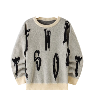 Pull en jacquard à col rond respirant anti-rides et anti-rétrécissement, motif à épaules tombantes, hiver automne - Product Image 1