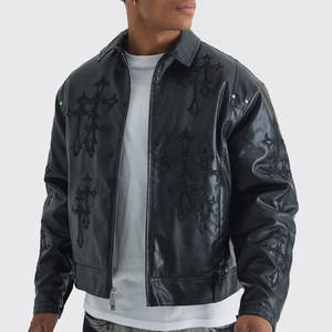 Veste en cuir de motard sur mesure de bonne qualité, nouveau style, prix bas, col montant enduit pour homme, écologique, vintage - Product Image 3