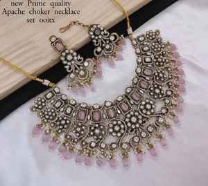 Jaypuri สร้อยคอหินรูปไข่ทรงสี่เหลี่ยมพร้อมชุดต่างหูคุณภาพดีเยี่ยมจากอินเดีย - Product Image 1