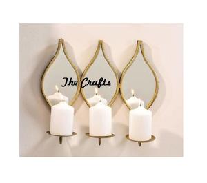 <b>Set</b> <b>Of</b> Two Wall Candle Holder In Iron And <b>Glass</b> Customized Size Gold Color Wall Hanging Candle Holder In Bulk - Product Image 2