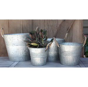 Jardinière ronde vintage en fonte galvanisée personnalisée, écologique, avec poignées en corde pour la décoration de la maison et du jardin - Product Image 2