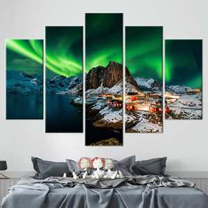 Impression sur toile Northern Lights - Œuvre d'art élégante Aurora Borealis, mélange de 5 motifs : Gallery Wrap - Product Image 1