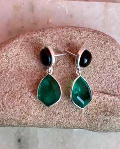 925 Sterling Silver Emerald With Black Obsidian <b>Earring</b> <b>Beautiful</b> Women <b>Earring</b> . - Product Image 4
