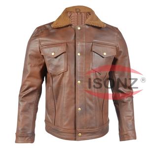 Chaqueta de Cuero de Moda Estilo Denim de Piel de Vaca Marrón Genuina Nueva Llegada para Hombre - Product Image 2