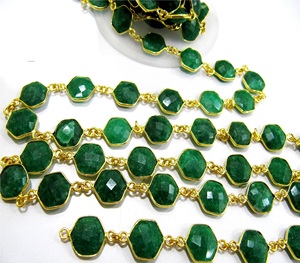 Cadena de conector de bisel facetado Briolette hexagonal esmeralda de 10mm de alta calidad, piedras preciosas teñidas en verde, cuentas sueltas, fabricación de joyas vendidas - Product Image 4