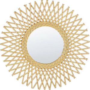 Miroir mural moderne de style bohème en rotin brun naturel avec fleurs Style unique pour chambre à coucher Personnalisé à des fins décoratives Offre Spéciale - Product Image 5