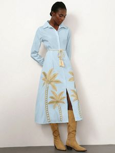 Clothing Manufacturer Custom Summer <b>Dress</b> Cotton <b>Linen</b> Flared Skirt Wholesale Embroidered <b>Maxi</b> <b>Dresses</b> Women Clothing - Product Image 6