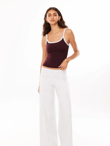 Camiseta sin mangas para mujer, color burdeos, con ribete en contraste blanco, tirantes finos, alta elasticidad, ajustada, para verano, camisola. - Product Image 2